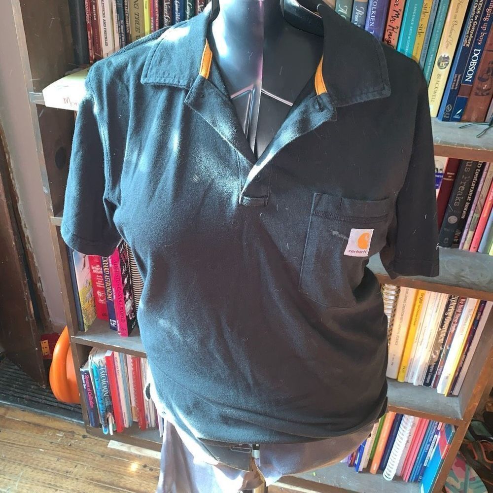 Carhartt destroyed distressed washed black M relaxed fit polo